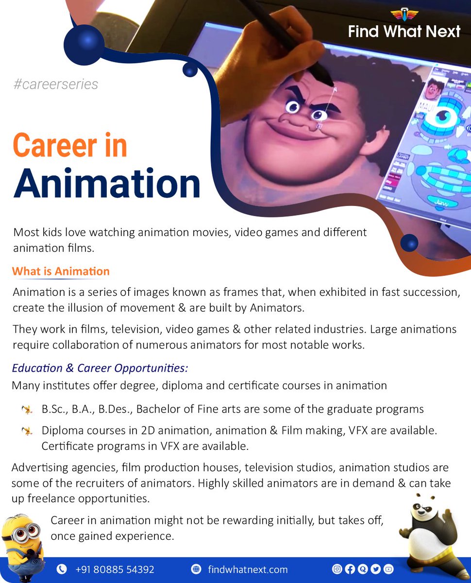 📌 Know about Career in Animation!
✅ What is Animation 
✅ Education & Career Opportunities 

<> You can call us☎️or WhatsApp📱8088554392 to discuss about education & career.
#Animation #CareerinAnimation #Animationcareers #animationcourses #Animationcourse
#DegreeinAnimation