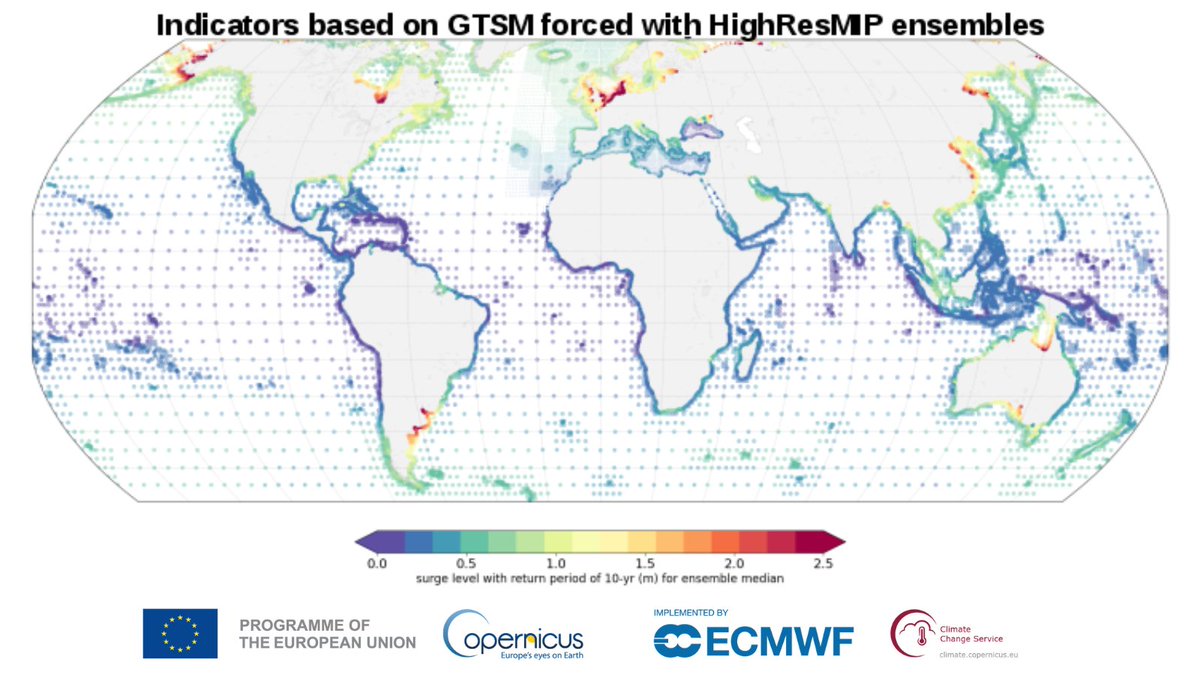 CopernicusECMWF's tweet photo. Explore a new #CopernicusClimate dataset with statistical indicators of tides, storm surges and sea level 🌊 that can be used to characterize global sea level in present-day conditions & also to assess changes under #climatechange.
Follow the link🔗 https://t.co/HzS1dR2YKN https://t.co/HSz9j9I08l