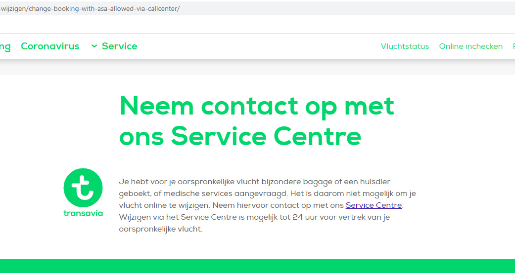 Wel contact via twitter, geen #service. Service Center is onbereikbaar. Kinkt alsof <a href="/transavia/">transavia</a> op sterven na dood is. PS geen sprake van bagage, huisdier of iets medisch.