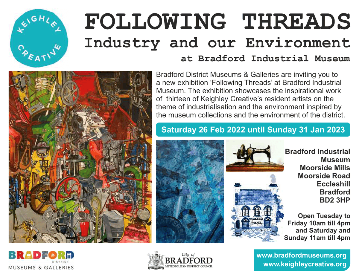 BradfordMuseums's tweet photo. The #FollowingThreads🧵exhibition features thirteen @CreativeKly artists as they respond to the theme ‘Industry and Environment’, interweaving our collections at #BradfordIndustrialMuseum with Bradford’s rich manufacturing heritage.
Find out more: https://t.co/veUJdQgVh1 https://t.co/QhYOm9kclF