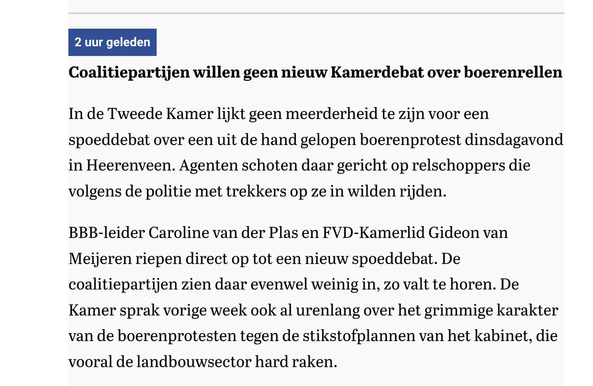 petervlemmix's tweet photo. Gericht schieten door politie op jonge boer geen reden voor een spoeddebat, maar een bezoek aan huis door oud vrouwtje wel? https://t.co/BpVWQuWs5r
