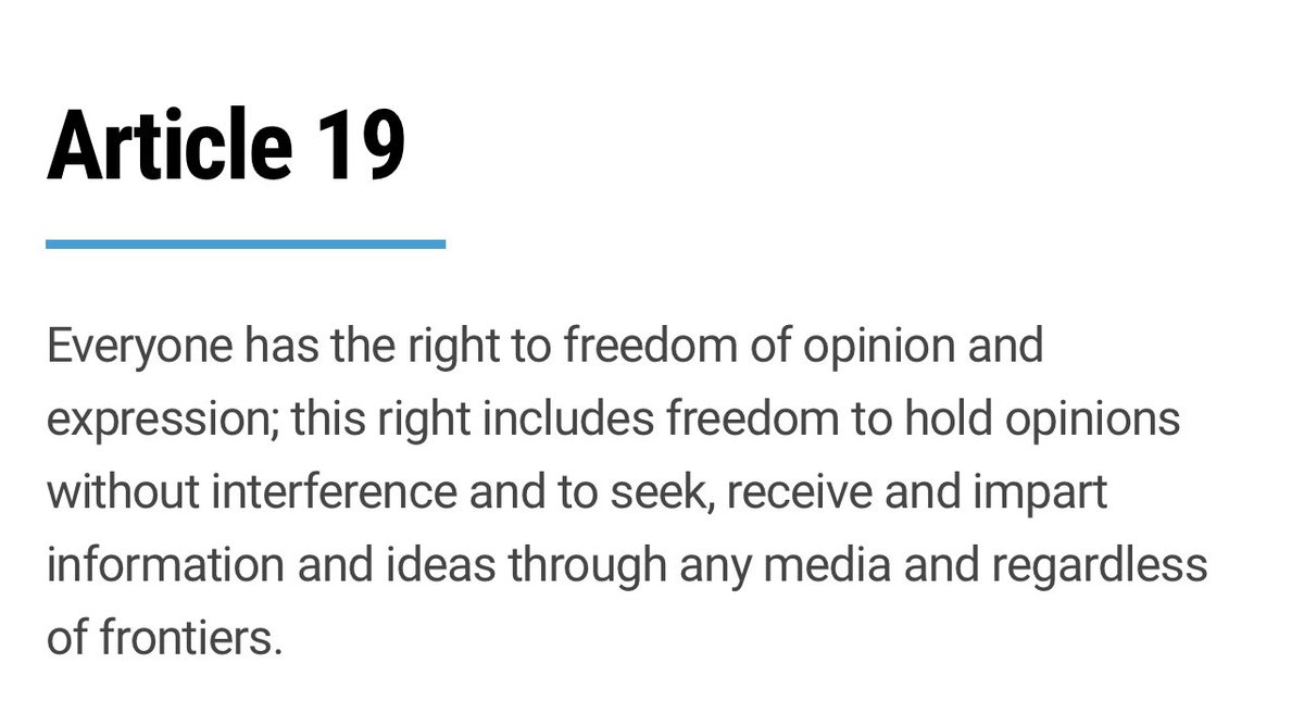 arsched's tweet photo. #UN Declaration Of Human Rights Article 19
Everyone has right to freedom of opinion &amp; expression; this right includes freedom to hold opinions without interference &amp; to seek,receive and impart information &amp; ideas thru any media &amp; regardless of frontiers. https://t.co/YpKF414qcY