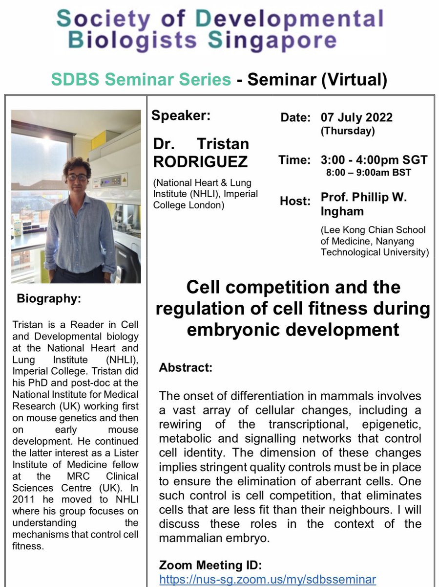 Exciting <a href="/devbio_sg/">Society of Developmental Biologists Singapore</a> seminar on cell competition by @Tristan_AR from <a href="/_BSDB_/">British Society for Developmental Biology</a>! <a href="/phil1pingham/">Philip Ingham</a> <a href="/HongyanWang9/">Hongyan Wang</a> <a href="/onsunlau_nus/">On Sun Lau</a> <a href="/NSCRL_NNI/">Neural Stem Cell Research Lab</a> <a href="/MonteiroLab/">Antonia Monteiro</a> <a href="/Yusuke_Toyama/">Yusuke Toyama</a> <a href="/fengwei_yu/">Fengwei YU</a> <a href="/RayintheRedDot/">Ray Dunn</a> <a href="/ReversadeLab/">Reversade Lab</a>