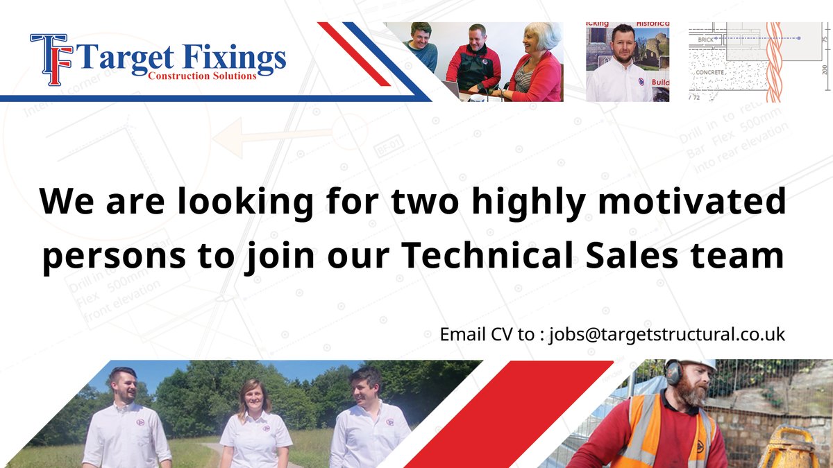 We are looking for 2 new #technical #Sales staff! Send us your #CV at jobs@targetstructural.co.uk  or #ApplyNow at apply.targetstructural.co.uk 
#Employment #Recruiting #work
#technicalsales #recruitment
#Construction #designthinking #Careers #careerdevelopment #apply #opportunity #rt