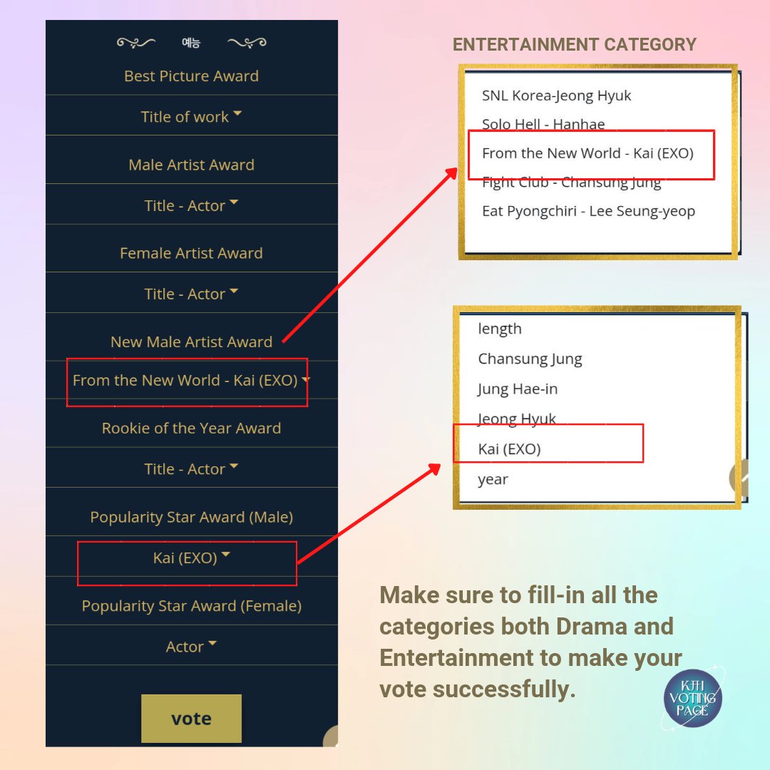 [TUTORIAL] Here is the Korean and English version tutorial where you can vote for #KAI. 

See details in the poster below 👇

🏆 New Male Entertainer Award
🏆 Popularity Award (Male)
🗓️ Voting period: July 6 - July 17 
🗳️🔗:  bsa.blueaward.co.kr/bbs/board.php?…

#BSA_Kai #카이 <a href="/weareoneEXO/">EXO</a>