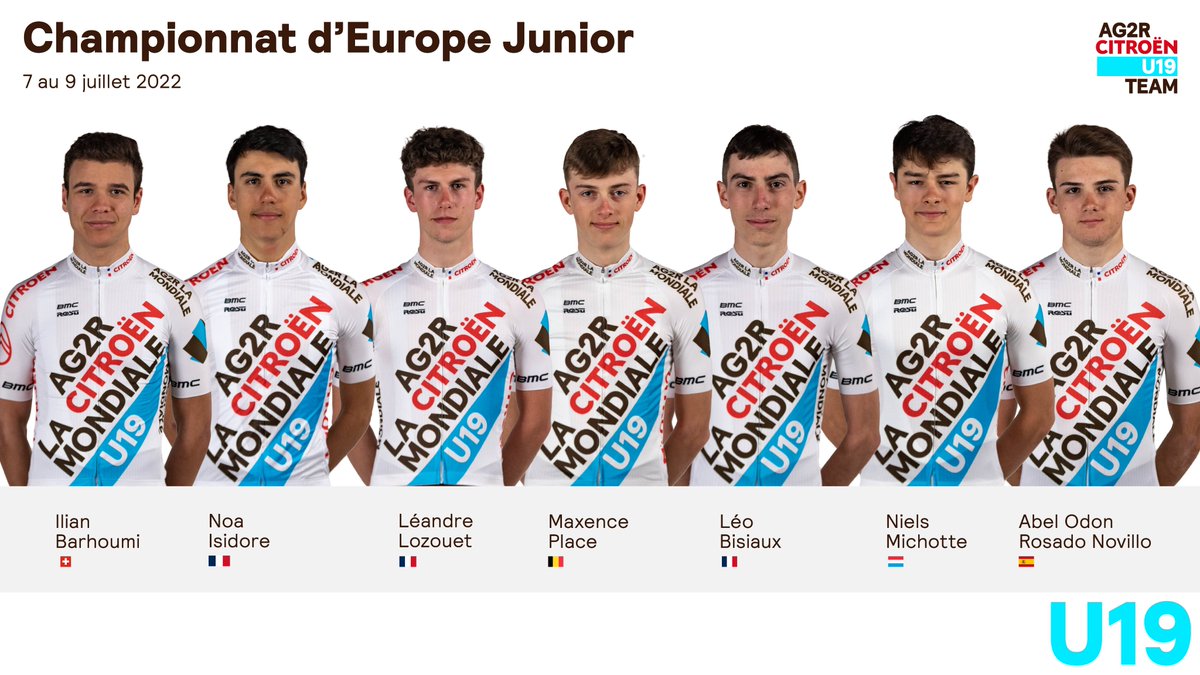 DECATHLON AG2R LA MONDIALE NewGen (@dat_newgen) on Twitter photo Ils seront 7 au départ des Championnats d'Europe 🇪🇺 cette semaine à Anadia au Portugal 🇵🇹 #EuroRoad22
🇨🇭 > @IlianBarhoumi
🇫🇷 > <a href="/isidore_noa/">Noa Isidore</a> <a href="/lozouet_leandre/">Léandre Lozouet</a> <a href="/lbsx1/">Léo Bisiaux</a>
🇱🇺 > <a href="/nielsmichotte/">Michotte Niels</a>
🇪🇸 > <a href="/odon_abel/">Abel Rosado Novillo</a>
🇧🇪 > <a href="/MaxencePlace/">Place Maxence</a> Ils seront 7 au départ des Championnats d'Europe 🇪🇺 cette semaine à Anadia au Portugal 🇵🇹 #EuroRoad22
🇨🇭 > @IlianBarhoumi
🇫🇷 > <a href="/isidore_noa/">Noa Isidore</a> <a href="/lozouet_leandre/">Léandre Lozouet</a> <a href="/lbsx1/">Léo Bisiaux</a>
🇱🇺 > <a href="/nielsmichotte/">Michotte Niels</a>
🇪🇸 > <a href="/odon_abel/">Abel Rosado Novillo</a>
🇧🇪 > <a href="/MaxencePlace/">Place Maxence</a>