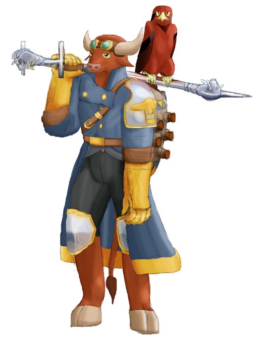 Digital art I created of one of my current D&amp;D characters; Taurubrum Aerium.  I’m especially happy with the chrome on this piece.  I think I finally got the smooth look on flat silver, and the sharp reflections of true chrome, in the same piece.