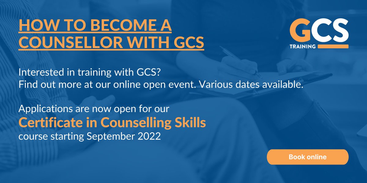 Register now to find out more about becoming a counsellor with GCS. A free, 45 minute online session to help guide you through the process. ow.ly/KJbF50JzAks #stroud #counselling #training #becomeacounsellor