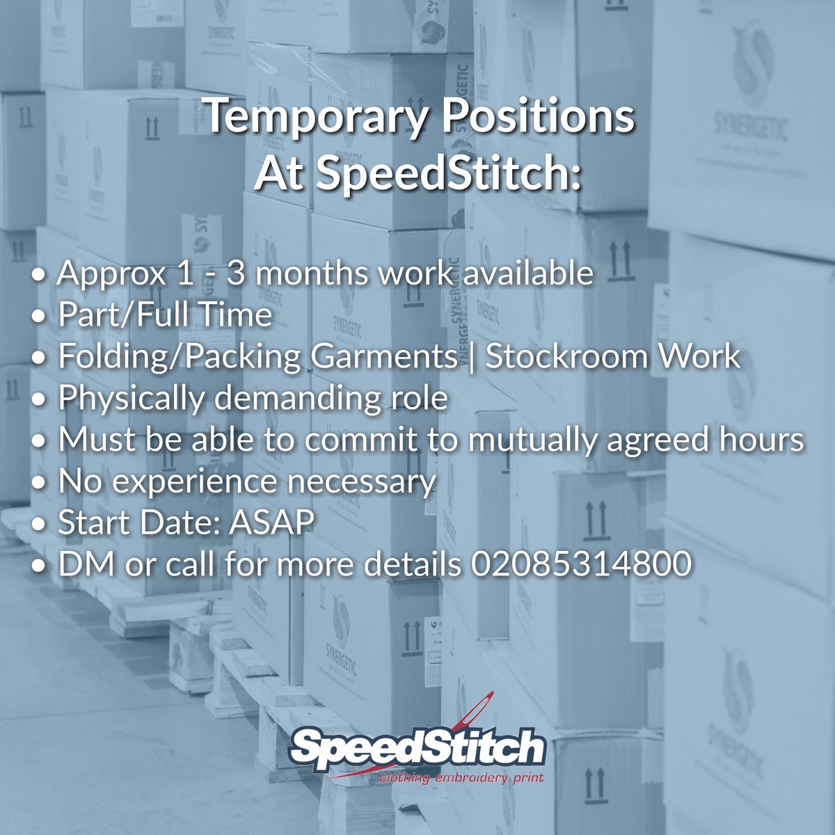 Speedstitch's tweet photo. Temp work available at SpeedStitch - no experience necessary ✨
#tempwork #e17 #walthamstow https://t.co/7bTt7od7yN