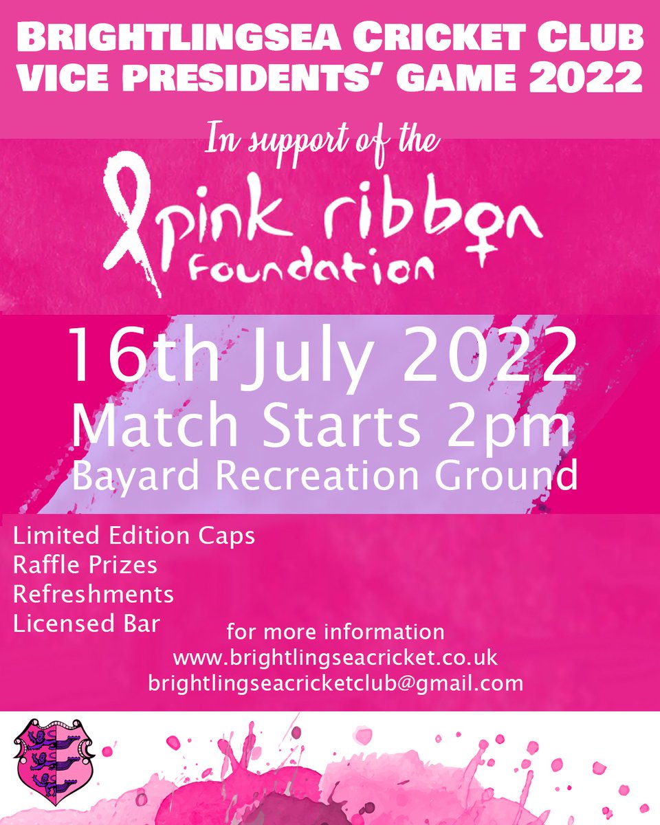 Not long until our VPs Match in support of <a href="/pinkribbonfound/">pinkribbonfoundation</a> on 16th July

Please do put it in your diary and pop up to support the afternoon

Many, many thanks to <a href="/MyIconBranding/">My Icon Branding</a> for their generosity and help with the caps

brightlingseacricket.co.uk/vicepresidents…