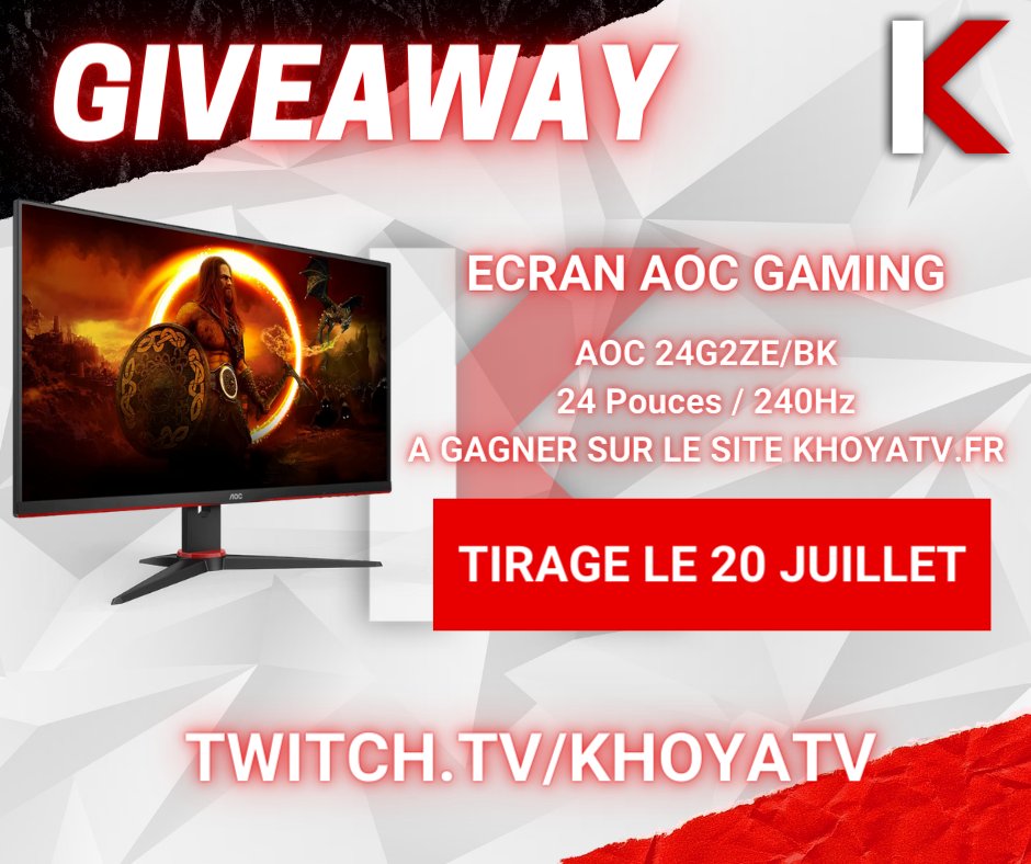 KhOyATv's tweet image. 🚨#CONCOURS 🔥
🎁Ecran 240hz
💸Valeur : 300€

Pour participer :
✅Follow @KhOyATv 

🔄#RT ce message

➡️Inscription ICI :khoyatv.fr/giveaways/

🗓️Tirage le 20/07/2022 
🍀Bonne chance !

#jeuconcours #giveway #jeuxconcours #gratuit #cadeau