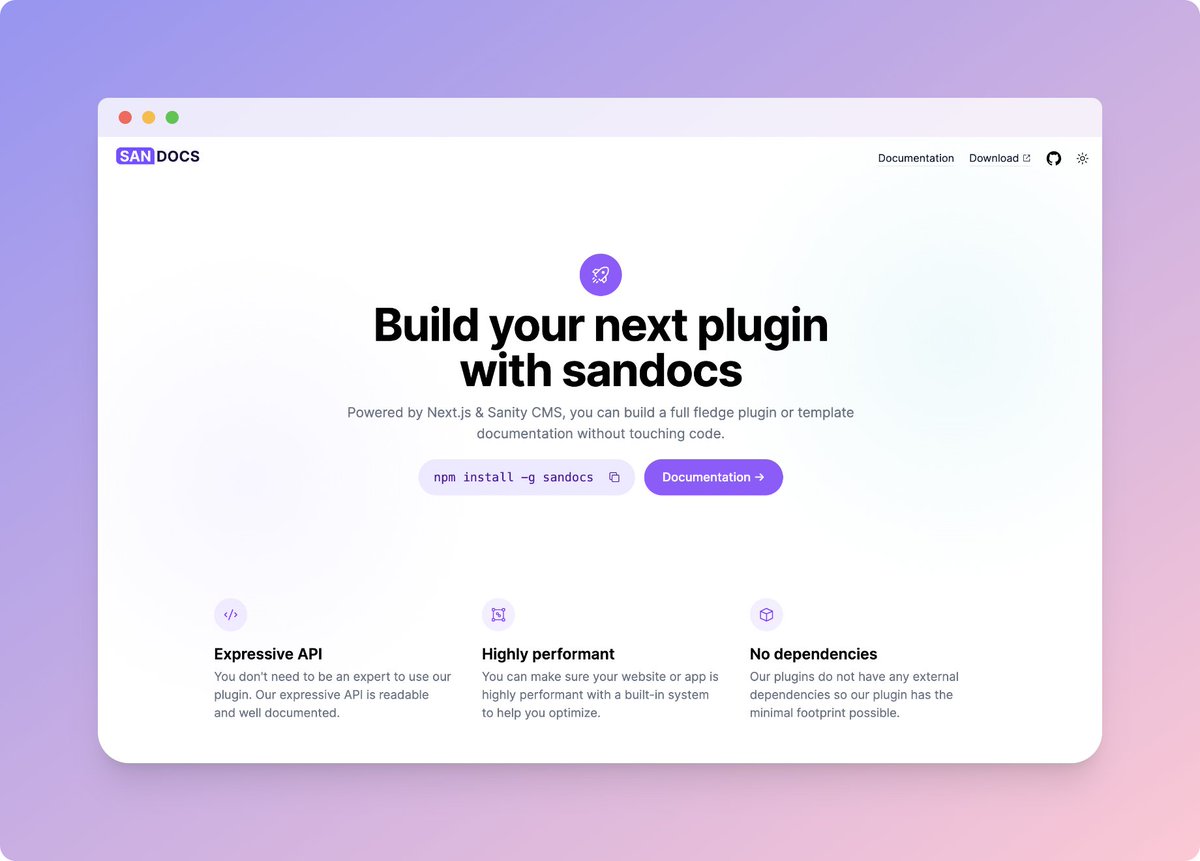 surjithctly's tweet image. Working on a simple landing page for my upcoming documentation website template.