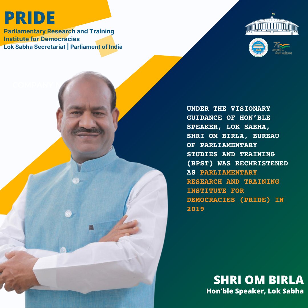 LokSabha_PRIDE's tweet photo. #DidYouKnow ?
Under the visionary guidance of Hon'ble @loksabhaspeaker Shri @ombirlakota, Bureau Of Parliamentary Studies & Training (BPST) was rechristened as Parliamentary Research & Training Institute For Democracies (@LokSabha_PRIDE) In 2019.
#Congruency #Cohesion #Continuity https://t.co/xTDrDHFuHv