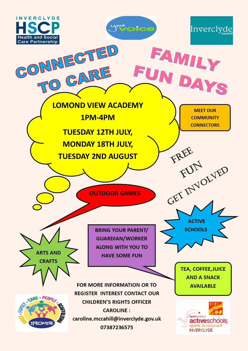 Come and join us for some fun and games!! 
Young people grab your family/guardian/carer/worker and bring them with you to Lomond view 12th &amp; 18th July and 2nd August! 1pm - 4pm 
Can't wait to meet you all 🙌🙌😊😊 #community #together #fun #summer