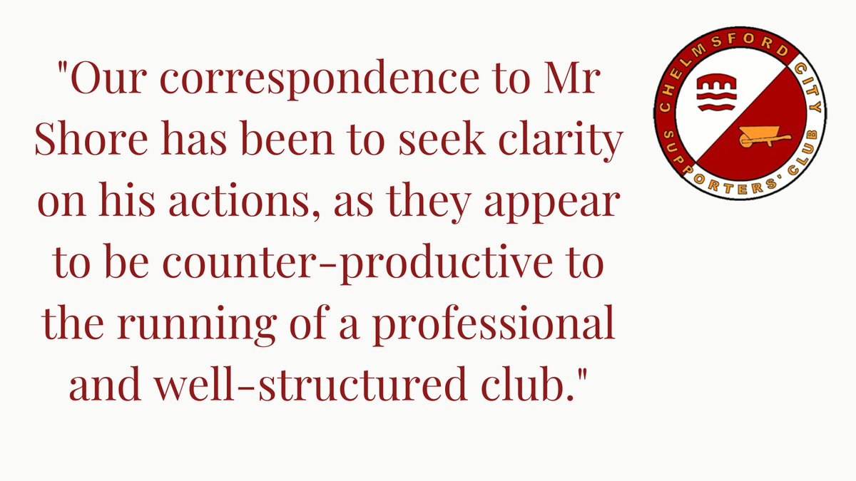 A reminder of our recent statement to the owners of Chelmsford City FC :
chelmsfordcitysc.co.uk/supporters-clu…
