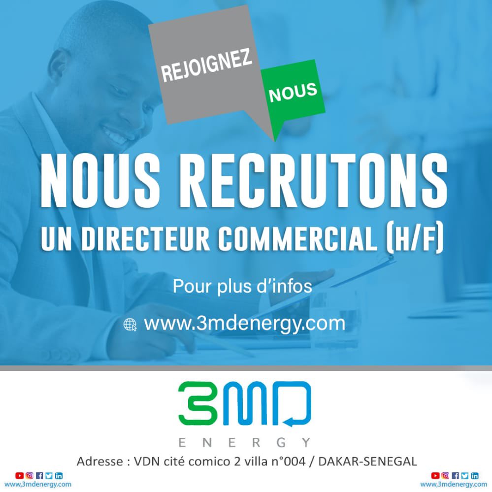 3MDENERGY's tweet photo. @3mdenergy 
https://t.co/3OtrHb1dnf
#RejoignezNous #Recrutement #carrières
#opportunités
#delai_15_juillet_2022 https://t.co/iUO7xUxB8a
