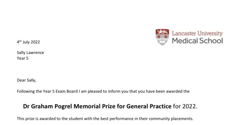 Incredibly honoured to be receiving a graduation prize based on my performance and commitment to community medicine, during my time at medical school.  To everyone who has inspired me in general practice, THANK YOU. ☺️ #teamGP
