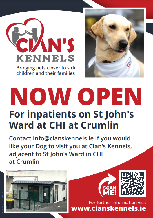 CHIatCrumlin's tweet photo. Did you know you can register to have your 🐶 visit you @CiansKennels @CHiatCrumlin?

Service is only for St John’s Ward patients &amp; will be available to all @CHIatCrumlin patients soon.

✉️ info@cianskennels.ie to request a registration form
🖱️ https://t.co/YxO3nbqTax https://t.co/cVDVxYw9tS