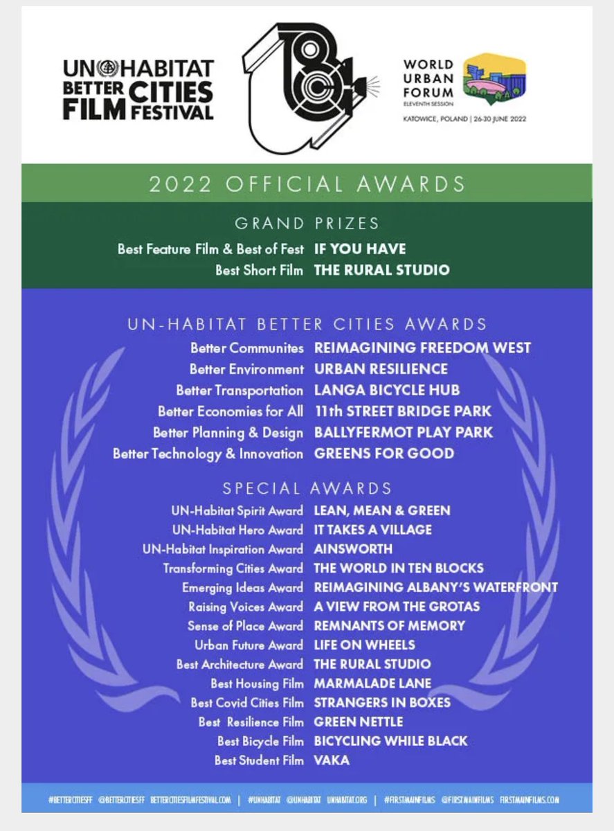 We are happy to announce we won INSPIRATION award at the #UNHabitat #BetterCities #FilmFestival at the 11th #WorldUrbanForum for our short #ainsworth The flagship @BetterCitiesFF will take place in #Detroit2022. Submit a film today! @wuf11 @un-habitat #BCFF2022