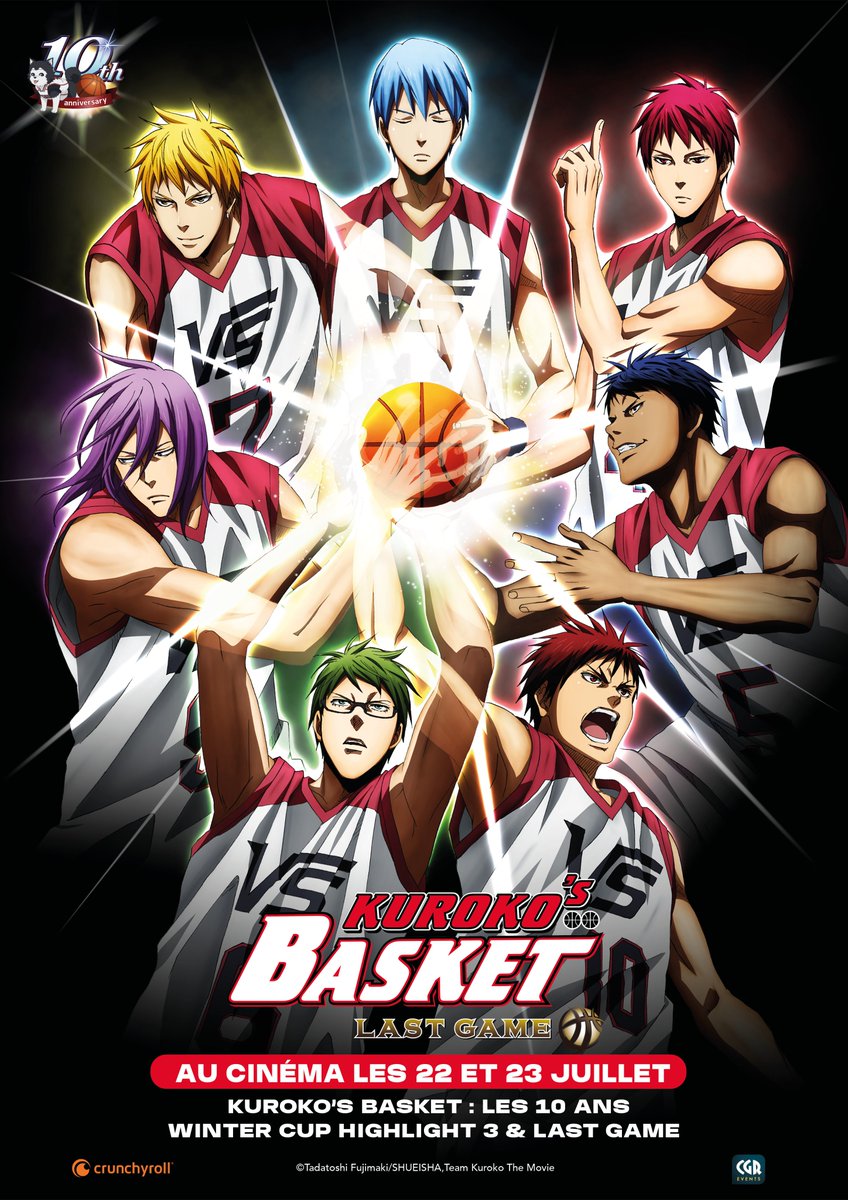 WizardComm's tweet photo. À l’occasion du 10e anniversaire de la série animée de Kuroko’s Basket, @Crunchyroll_fr et @CGR_Events proposent les 22 et 23 juillet 2022 une programmation événementielle de deux longs métrages : "Winter Cup Highlight 3" et "Last Game" 🏀

#WizardCommunication #KurokosBasket https://t.co/GSyEbDoKT2
