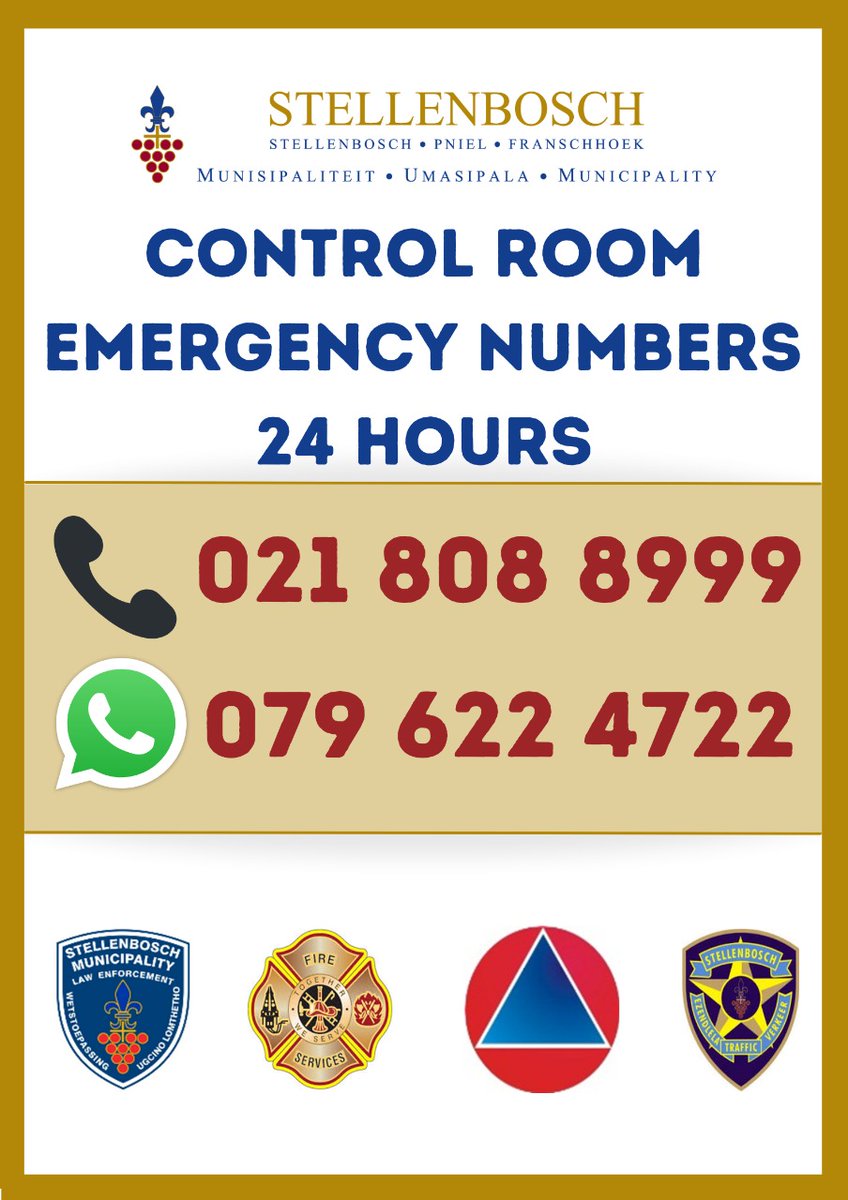 Stellenbosch Municipality 🍇 on Twitter "Our 24 hour Control Room numbers"