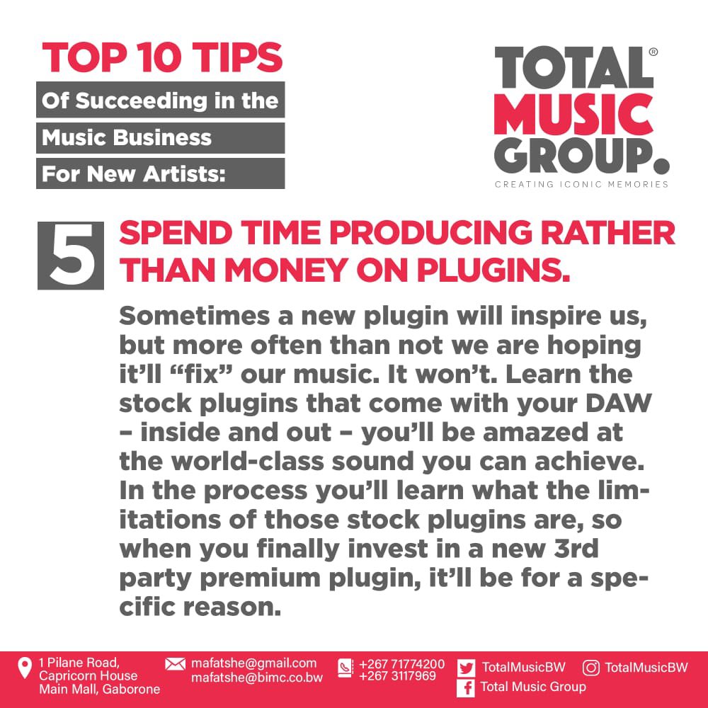TotalMusicBW's tweet photo. Investing time in your craft will yield larger results more than money or any extra software/plugins. Love your craft, improve everyday and you’ll achieve mastery level.

#investinyourcraft #totalmusicgroupbw #music #successinmusic https://t.co/c0P80mPgJn