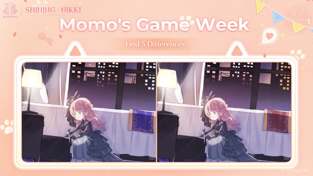 ShiningNikki_SN's tweet photo. ✨SHINING NIKKI 1 YEAR | Find the differences✨

Remember the thrilling infiltration mission with Nikki? A banquet gown was also needed. 

Today agent Momo also prepared a code [nACjetVvpn35], don't miss out!
https://t.co/M8cWFeXQyq
#Shiningnikki  #PromisetoYou #ShiningNikki1Year https://t.co/R4sEud8aMK