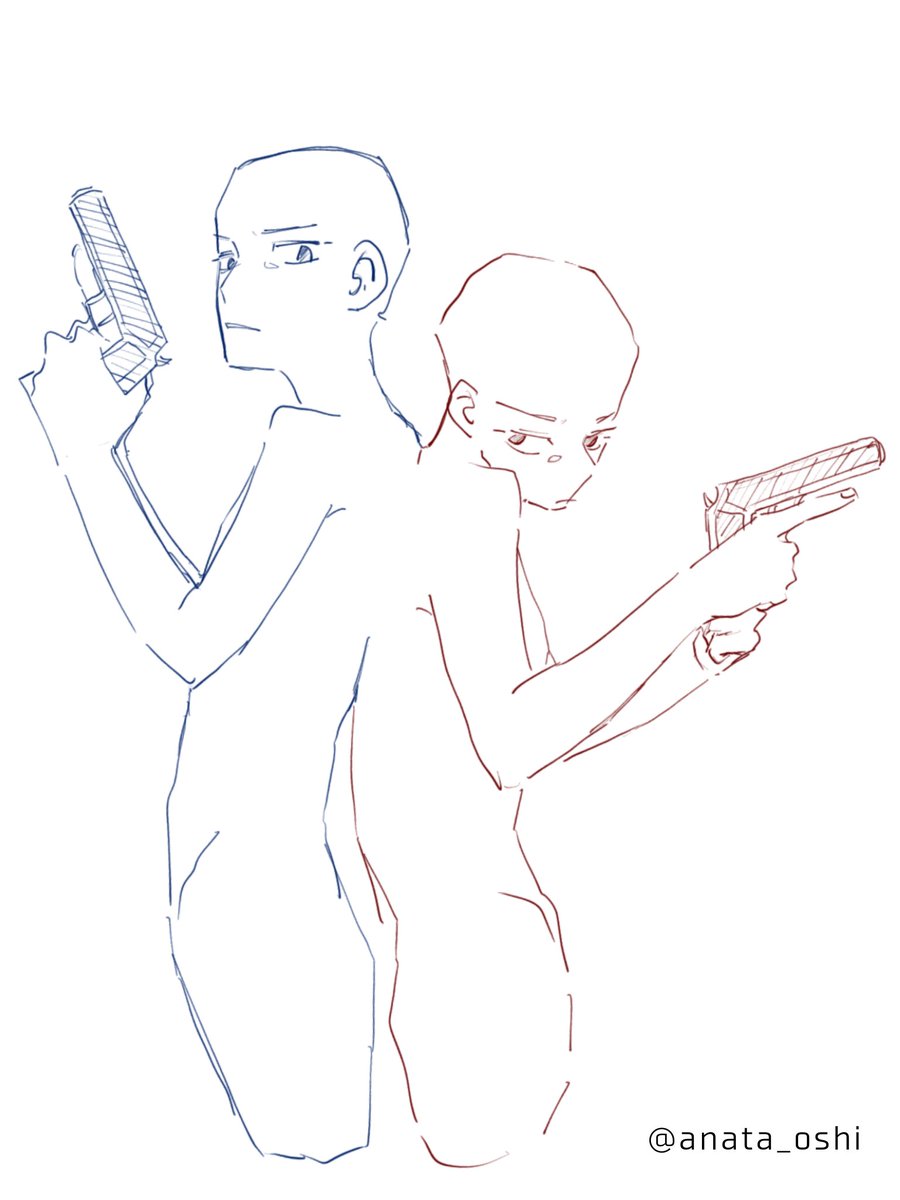 #トレス素材
#あなたの推しで描いてくれ
背中合わせで銃を持った2人組 