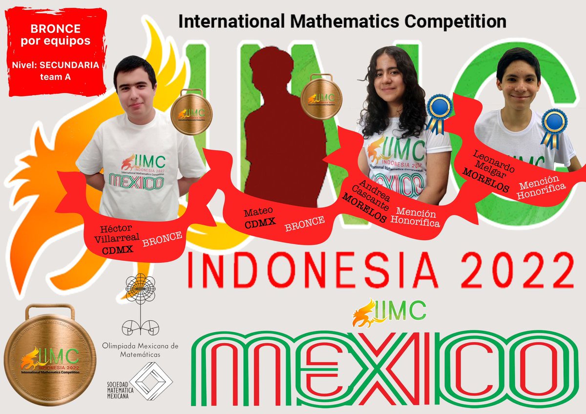 ommtw's tweet photo. El Equipo A de secundaria ganó Bronce en la prueba por equipos, y en la prueba individual:
Héctor Villarreal -  Bronce
Mateo - Bronce
Andrea Cascante - Mención Honorífica
Leonardo Melgar - Mención Honorífica
#IMC2022 https://t.co/ePUwPBJCku