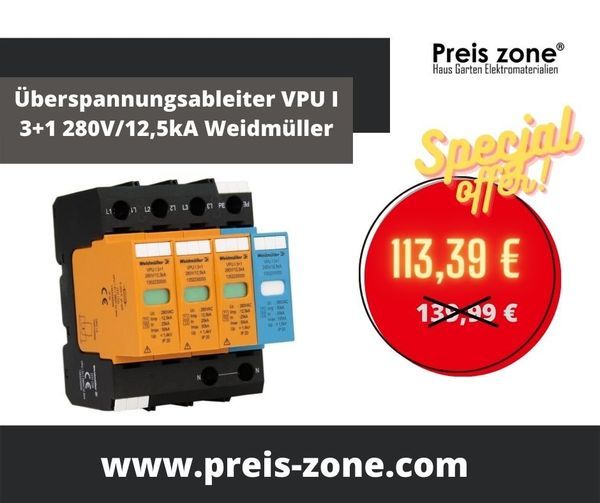 preiszone's tweet photo. Überspannungsableiter VPU I 3+1 280V/12,5kA Weidmüller für 113,39 €👉 Das Angebot gilt nur solange der Vorrat reicht❗️
https://t.co/drybY2WtEA https://t.co/geGgIRZa1F
