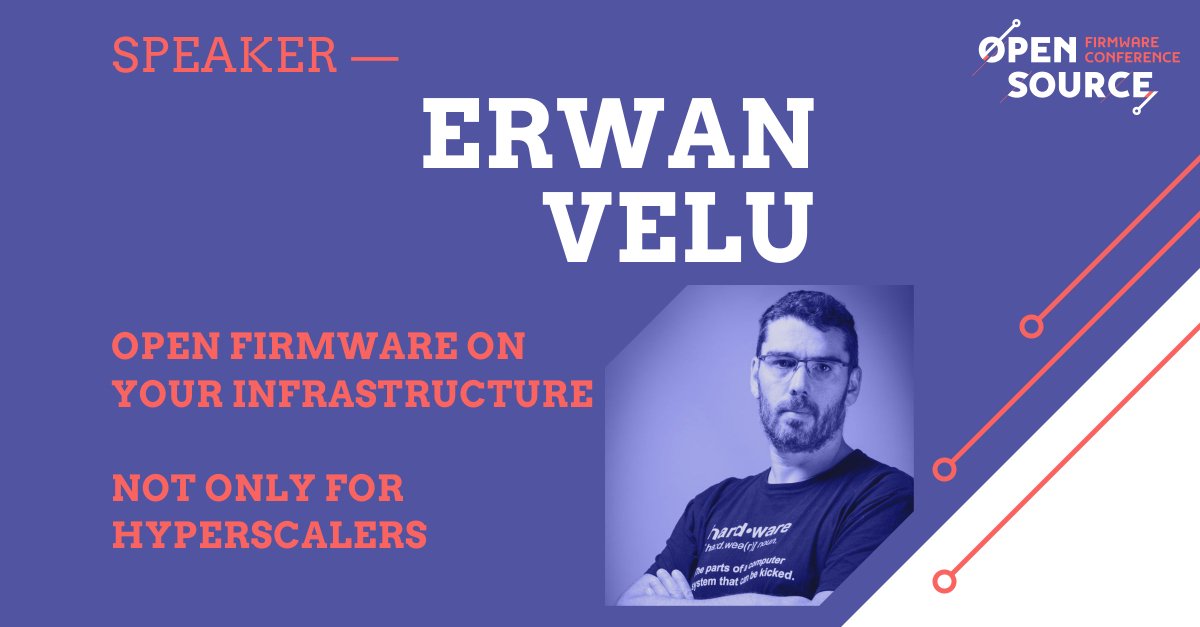 Open Source Firmware Conference (@osfc_io) on Twitter photo We'd love you to welcome <a href="/erwanaliasr1/">Velu Erwan</a> - a newcomer on the #OSFC2022 - but definetly not a newcomer to #opensource #firmware. He will talk about "Open firmware on your infrastructure, not only for hyperscalers" - Thanks for joining us this year!
Tickets: pretix.eu/9eSec/osfc2022/ We'd love you to welcome <a href="/erwanaliasr1/">Velu Erwan</a> - a newcomer on the #OSFC2022 - but definetly not a newcomer to #opensource #firmware. He will talk about "Open firmware on your infrastructure, not only for hyperscalers" - Thanks for joining us this year!
Tickets: pretix.eu/9eSec/osfc2022/
