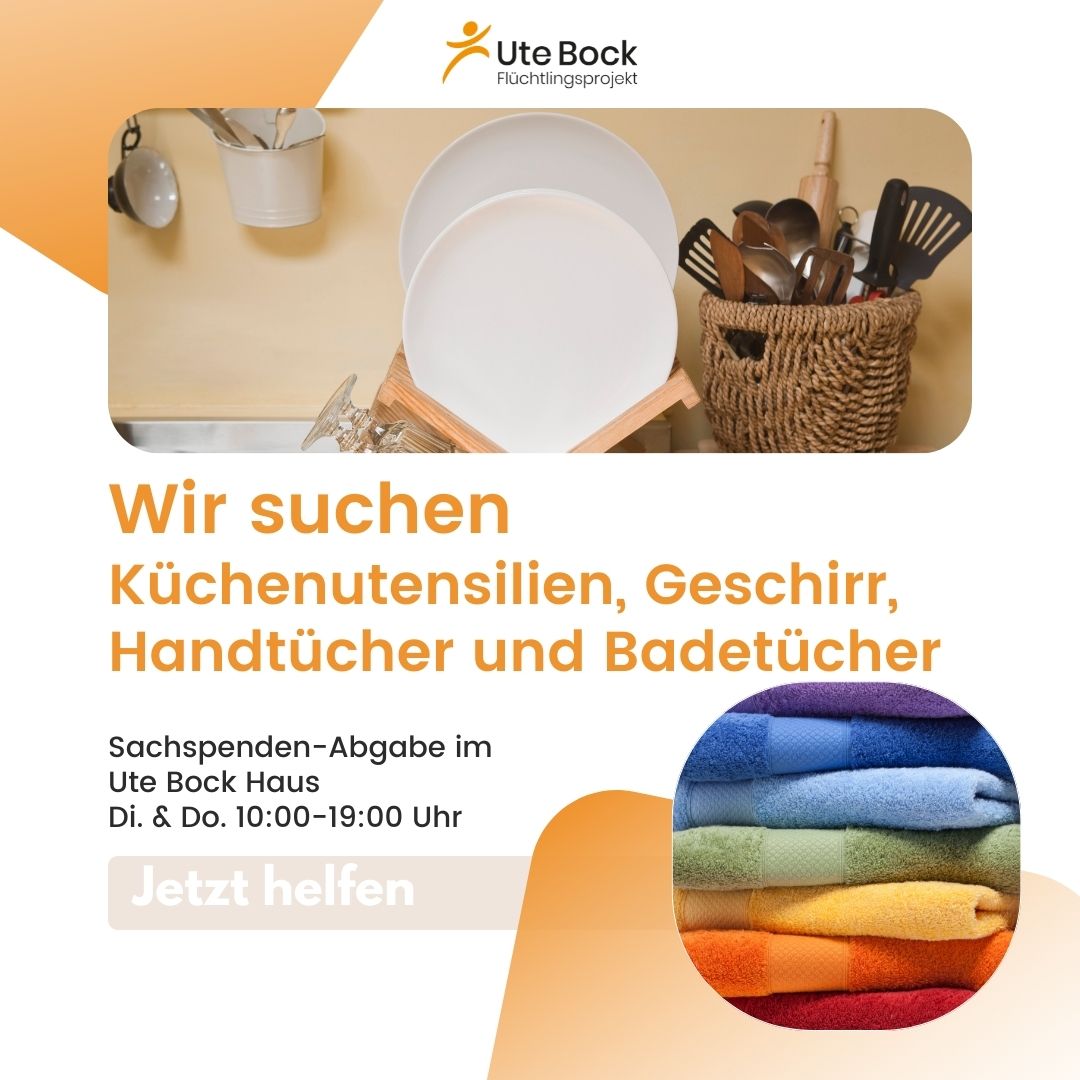 vereinutebock's tweet photo. #BitteTeilen 📣 Wir suchen Sachspenden für das #UteBockHaus! Wir unterstützen Geflüchtete mit dem Notwendigsten und brauchen dafür eure Hilfe.

Wir suchen
➡ Bettzeug und Überzüge 
➡ Handtücher und Badetücher 
➡ Kochutensilien, wie Besteck, Töpfe, Pfannenwender, Kochlöffel usw. https://t.co/JqbCJO4s8F