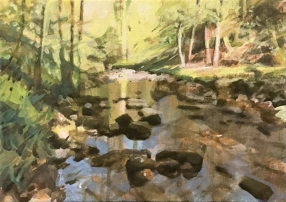 JCheall's tweet photo. Enjoying this one, ‘Littlebeck’ Acrylic on board, 7x5”. Work in progress. North Yorkshire. #littlebeck #painting #yorkshire #NorthYorkshire #Summer #Delius #Whitby https://t.co/61Lr4xbj5B