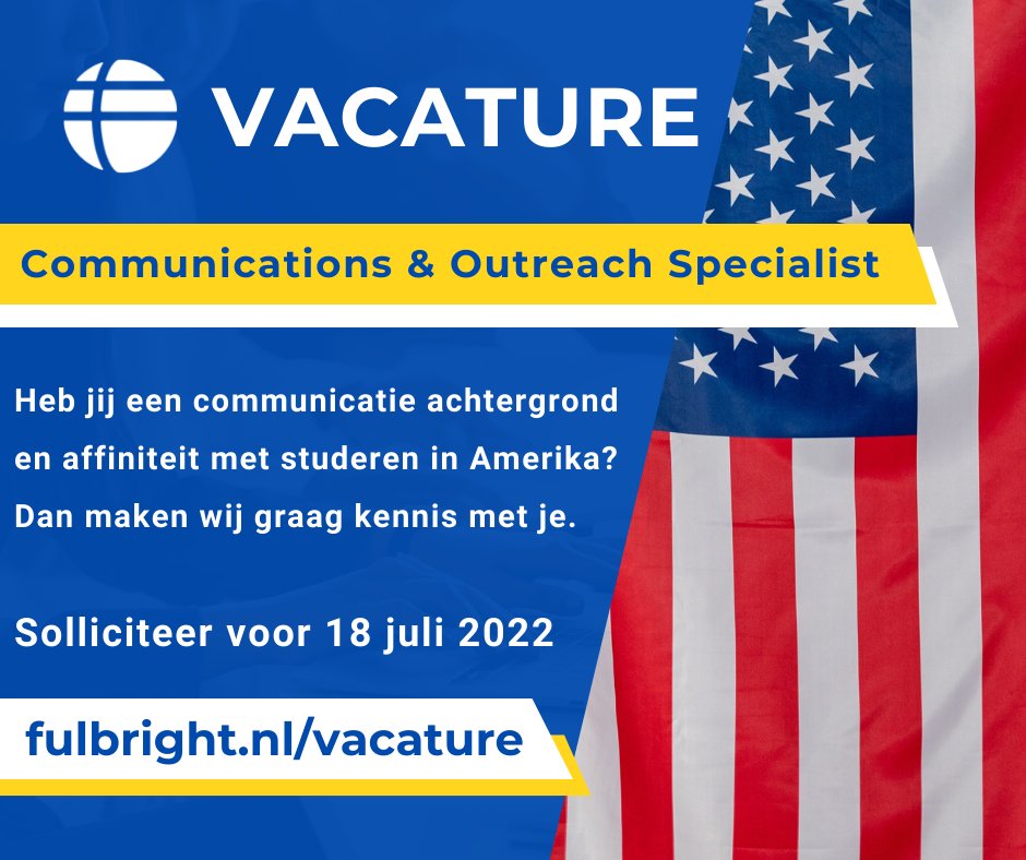 Heb jij een communicatie achtergrond en affiniteit met studeren in Amerika? Dan maken wij graag kennis met je als als kandidaat voor de functie van Communications &amp; Outreach Specialist.

Bekijk de vacature op onze website: ow.ly/qO4950JNR6M