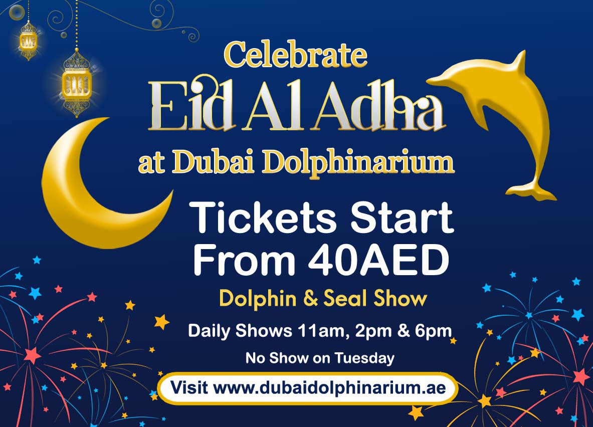 Dubai Dolphinarium brings you UAE's #1 Dolphin & Seal Show that the whole family will enjoy this Eid holidays. #lovedubaidolphinarium #EidAlAdha 

استمتع بكل المرح مع الدلافين والفقمات الرائعة وأجعل عطلة العيد ذكرى لاتنسى

Visit dubaidolphinarium.ae