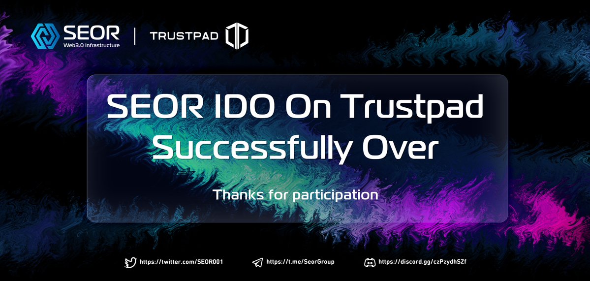 SEOR001's tweet photo. ☀️SEOR IDO On @TrustPad Was Successfully Over🥳

☃️Thanks for participation‼️ https://t.co/nVc9V2PlDO