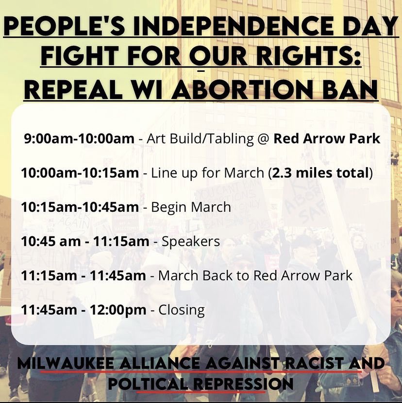 Here is the agenda for the Milwaukee Alliance Against Racist
and Political Repression (MAARPR) People’s Independence Day march.