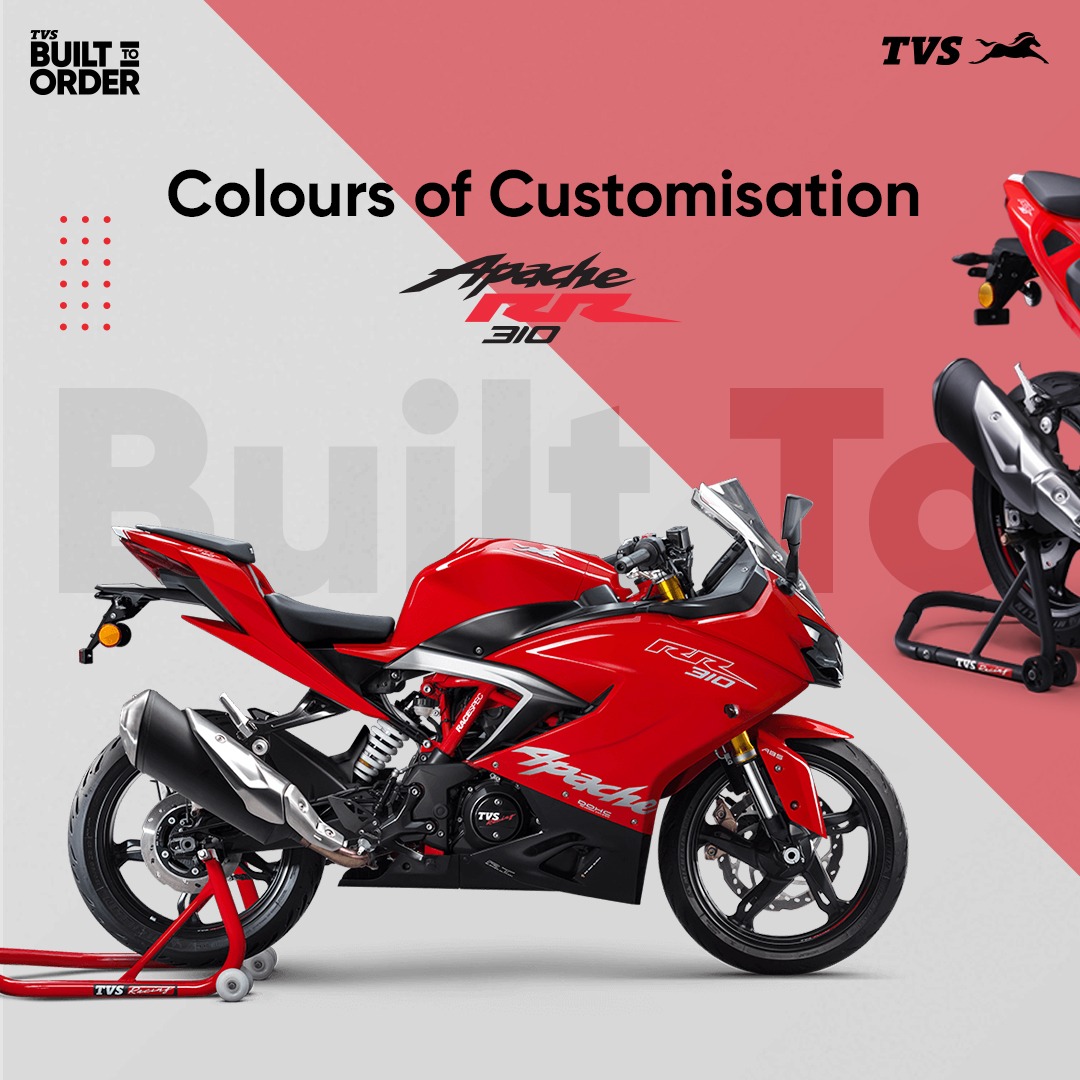 TVSApacheSeries's tweet photo. Behold the colours of the TVS BTO Apache RR310!
With a wide array of customisation options, make your motorcycle as unique as you!
For information, link in the bio.
#TVSBTO #BeUnique #BuiltToOrder #TVSApacheSeries #TVSApacheRR310 #TVSMotorCompany #TVSRacing #RR310 https://t.co/7vmc7GJTPy