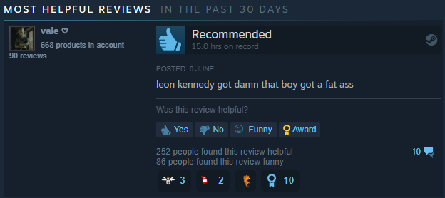 OddSteamReviews's tweet photo. Resident Evil 2 https://t.co/7X8A0MtRGE