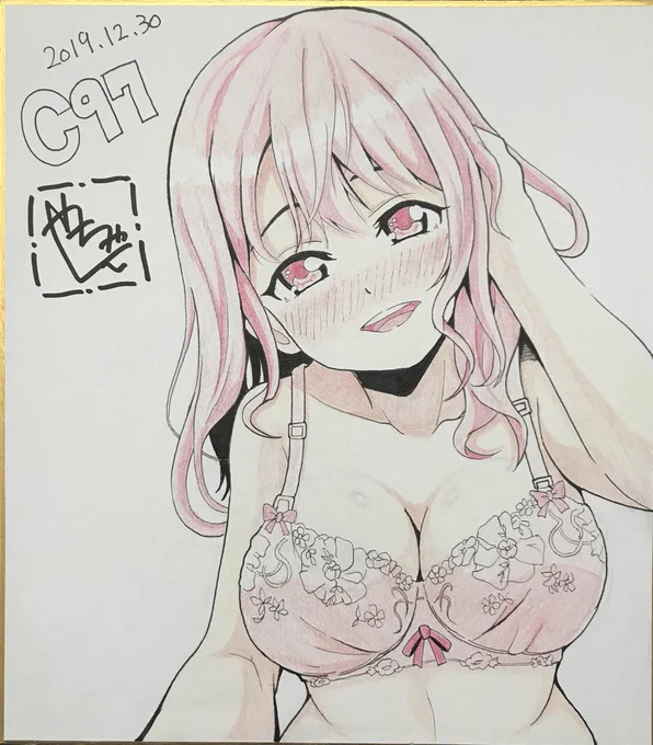 以前に参加したコミケで描いた色紙3点、この2、3年で自由変形で修正するスキルは上がったもののアナログ描いてないからもう描ける気がしない_:('ཀ`」 ∠):_ .. 