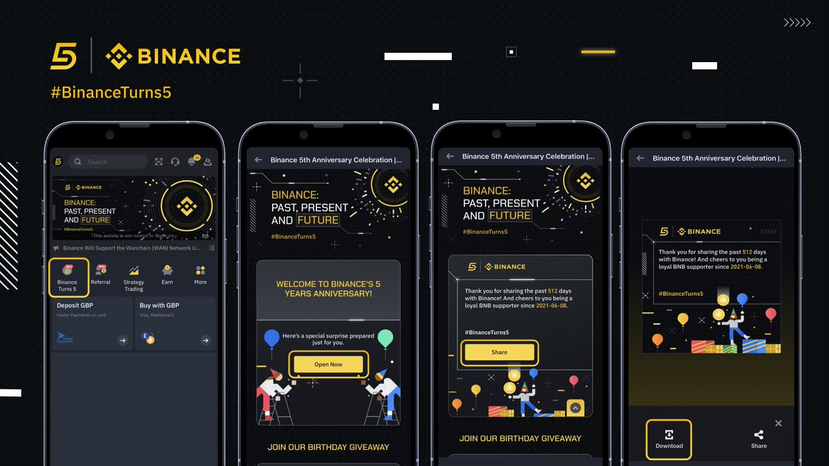binance's tweet photo. To download your #Binance birthday card, head to the #BinanceTurns5 activity page below. 

➡️ https://t.co/iVgRYnUIlb https://t.co/BjoayUYglH