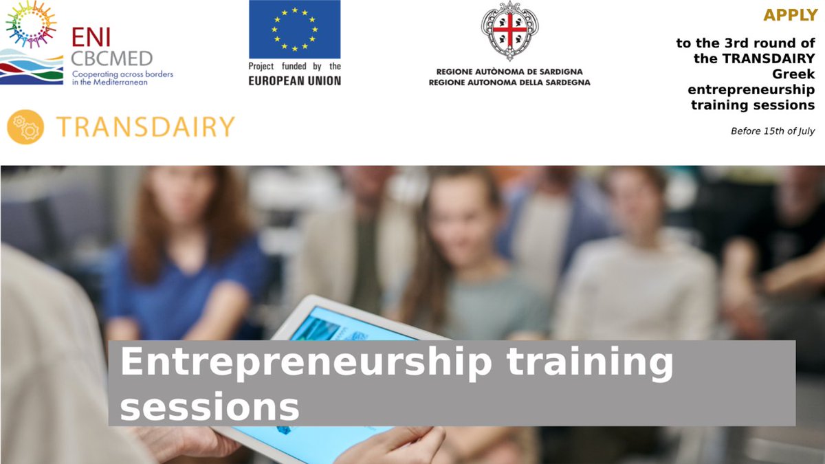 TransdairyP's tweet photo. 🔔🔔
#TRANSDAIRY @ENICBCMed invites 🇬🇷 Greek dairy value chain stakeholders to apply in the 3️⃣rd round of entrepreneurship training sessions.
Apply before 📆 July 15th, 2022.
✅Fill out the participation form:
https://t.co/bQhaBVIaHo
#GOMED https://t.co/lBI4ODMxUK