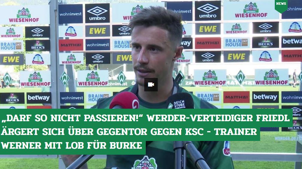 DeichStube's tweet photo. Marco #Friedl und Ole #Werner sprachen nach dem Testspiel-Sieg von #Werder gegen den #KSC über den Fehler von Jiri #Pavlenka - und das Debüt von Oliver #Burke👉https://t.co/wpUdcT6qlz
#SVWKSC https://t.co/0Ng6VEiBcf