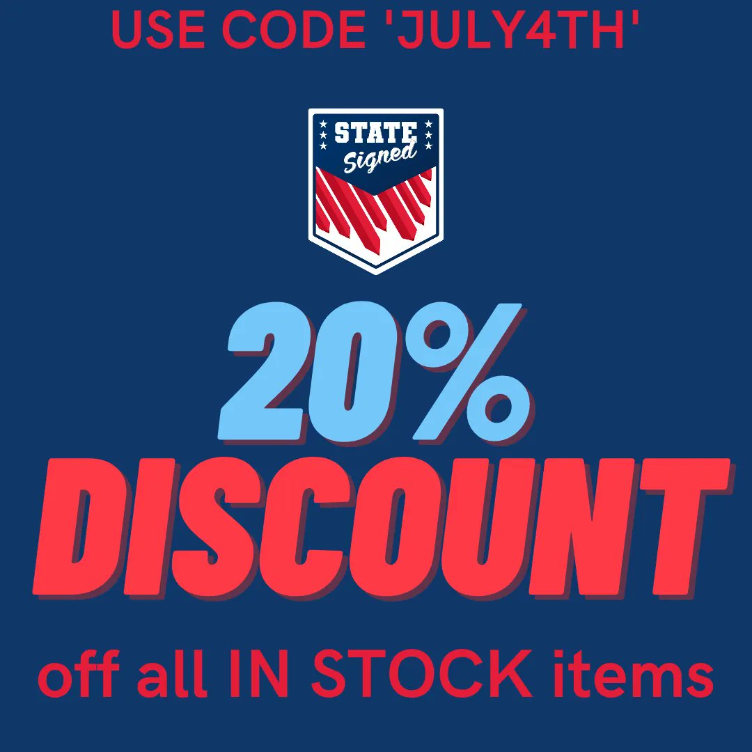 4TH JULY SALE

It is Independence Day in the US, and to celebrate, we're offering you 20% off all IN STOCK items.

discount code active until 10th July 2022 23:59

*valid on in stock items only. Is not valid for player signings or sourced by player items*

statesigned.co.uk/items-in-stock