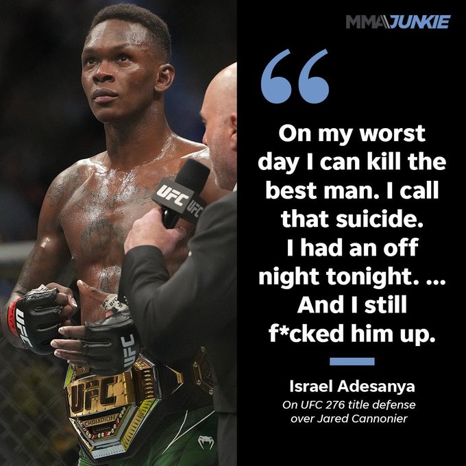 Israel Adesanya cruised to a win on his "worst day." 🏆

#UFC276 | Full story: 