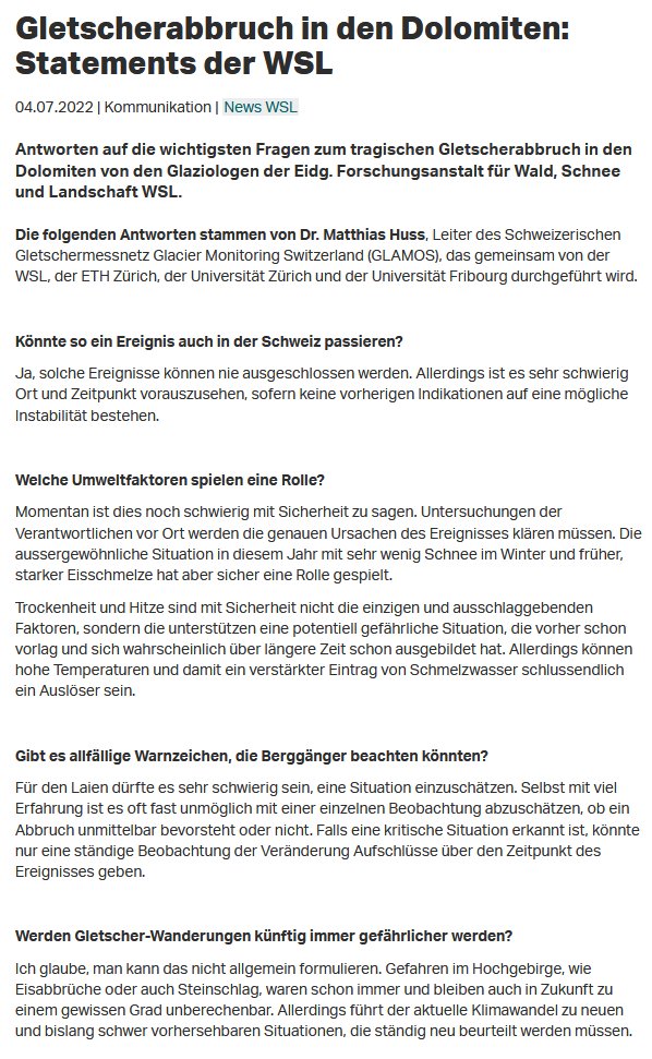Related to the #Marmolada accident, @wsl_research posted some first thoughts here: wsl.ch/de/newsseiten/…