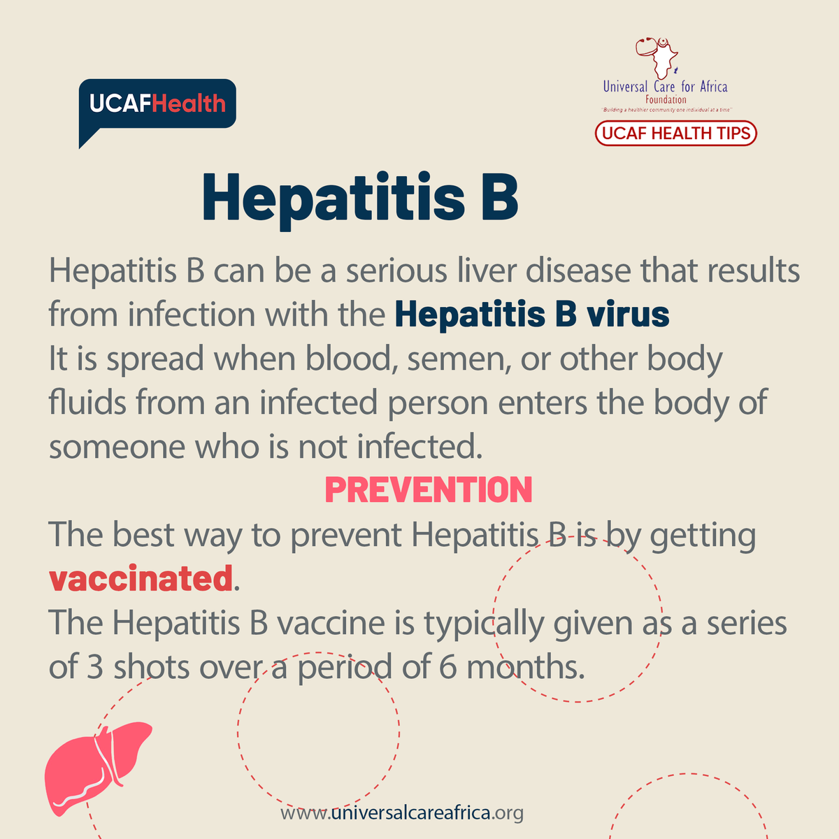ucaf_1's tweet photo. UCAF Monday Health Tips
What is hepatitis B?
Hepatitis B can be a serious liver disease that results from infection with the Hepatitis B virus
It is spread when blood, semen, or other body fluids from an infected person enters the body of someone who is not infected. https://t.co/6V17B3IXuI