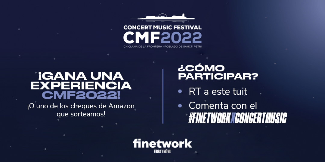 🔥SORTEAMOS UN CHEQUE AMAZON DE 100€ A LA 13:00, 14:00, 15:00, Y UNA EXPERIENCIA CONCERT MUSIC FESTIVAL A LAS 17:00 <a href="/CMF_SanctiPetri/">Concert Music Festival</a> PARA EL CONCIERTO QUE TU QUIERAS.🔥

Para participar:
1. RT este tweet. 
2. Comentar con el HT #FINETWORKxCONCERTMUSIC.  
¡Mucha suerte!🍀