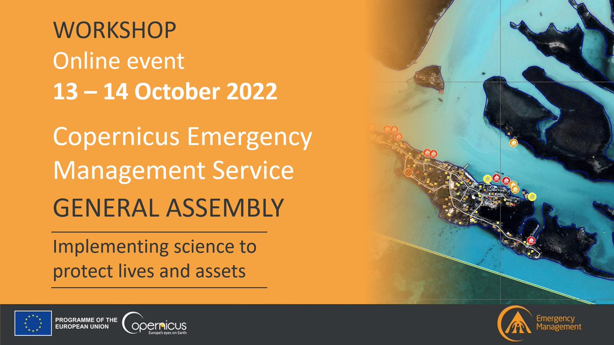 📢Mark your calendar❗️ We are organising an online #CEMS General Assembly on 🗓️13 – 14 October 2022 It will bring together the disaster and risk management community in a discussion on the impact and evolution of the CEMS service💡 More at👇 emergency.copernicus.eu/mapping/ems/ce…