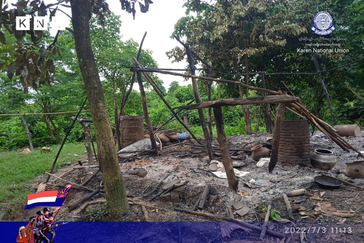 vangoghirisflo1's tweet photo. SAC terrorists shot dead to 4 residents and burnt down the residential properties in their raid to Lawpupae village, Kyaukkyi tsp, NyaungLayPin district on 2nd July. A local was injured was well. #2022July4Coup  #WhatsHappeningInMyanmar https://t.co/2nmjAjewCo